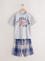 Navy/ Grey Varsity Check Woven Short Pyjamas 2 Pack (4-16yrs) - Image 6 of 8