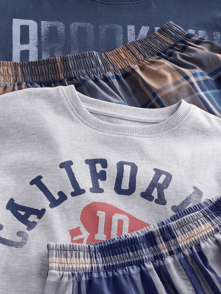 Navy/ Grey Varsity Check Woven Short Pyjamas 2 Pack (4-16yrs) - Image 7 of 8