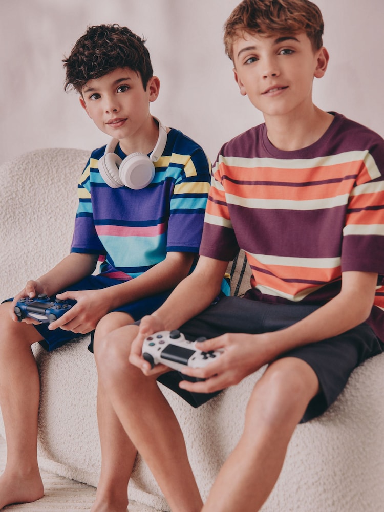 Multi Bright Stripe Short Pyjamas 2 Pack (3-16yrs) - Image 2 of 11