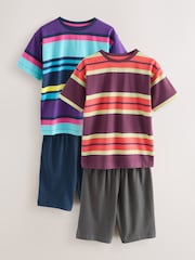 Multi Bright Stripe Short Pyjamas 2 Pack (3-16yrs) - Image 6 of 11
