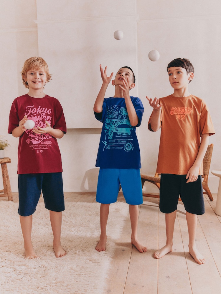Blue/ Orange/ Red Graphic Short Pyjamas 3 Pack (5-16yrs) - Image 1 of 5