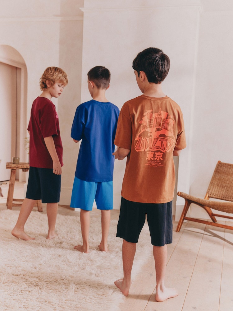 Blue/ Orange/ Red Graphic Short Pyjamas 3 Pack (5-16yrs) - Image 2 of 5
