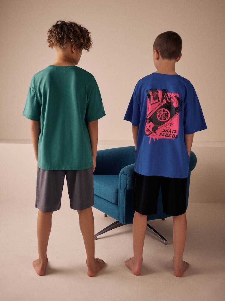 Blue/ Green Cities Short Pyjamas 2 Pack (3-16yrs) - Image 2 of 7
