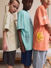 Blue/Pink Skate & Skulls Oversized 100% Cotton Short Pyjamas 3 Pack (5-16yrs) - Image 6 of 12