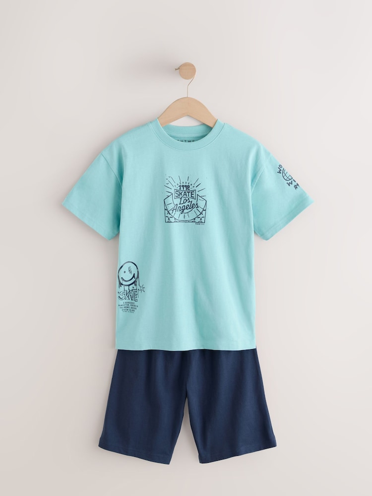 Blue/Pink Skate & Skulls 100% Cotton Short Pyjamas 3 Pack (3-16yrs) - Image 9 of 12