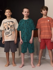 Orange/ Blue/ Neutral Skate Short Pyjamas 3 Pack (3-16yrs) - Image 1 of 3