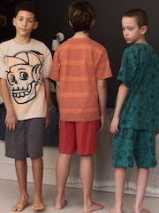 Orange/ Blue/ Neutral Skate Short Pyjamas 3 Pack (3-16yrs) - Image 2 of 3