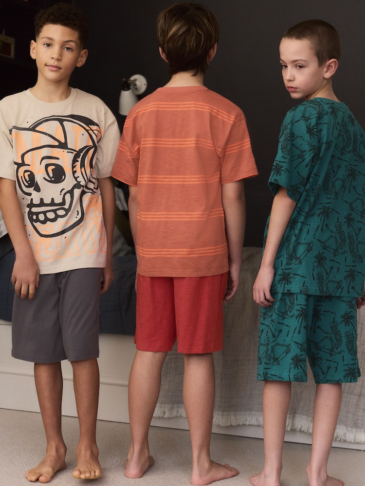 Orange/ Blue/ Neutral Skate Short Pyjamas 3 Pack (3-16yrs) - Image 2 of 3