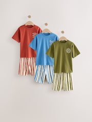 Red/ Blue/ Green Stripes Short Pyjamas 3 Pack (3-16yrs) - Image 1 of 7