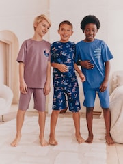 Navy/ Purple Waves Short Pyjamas 3 Pack (3-16yrs) - Image 1 of 12