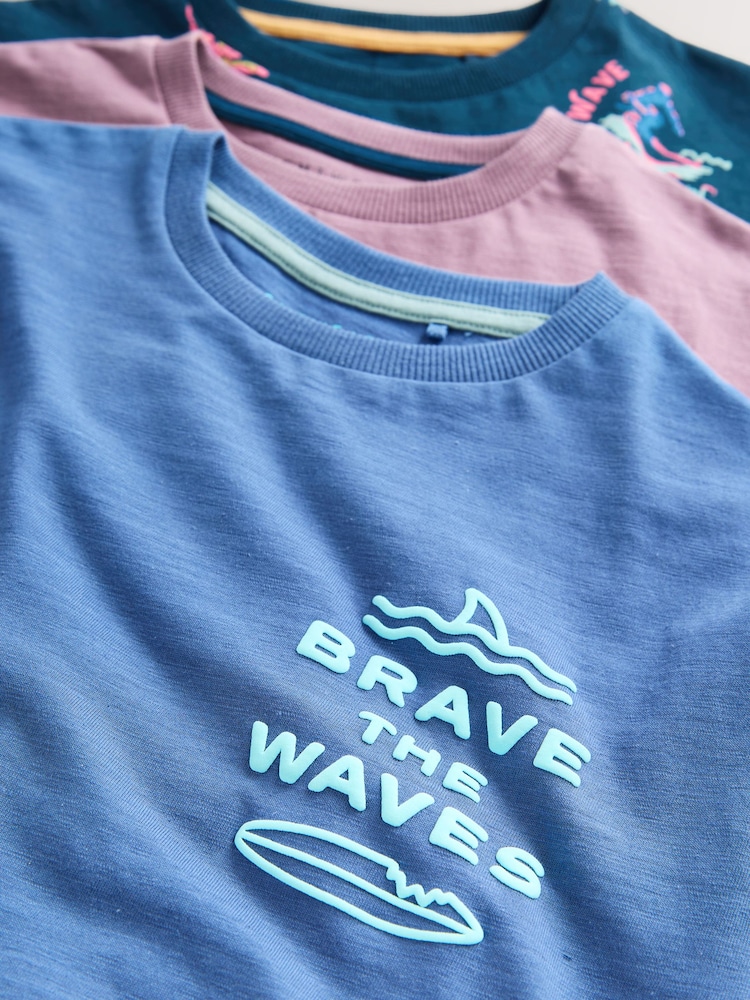 Navy/ Purple Waves 100% Cotton Short Pyjamas 3 Pack (3-16yrs) - Image 11 of 12