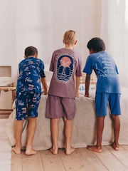 Navy/ Purple Waves Short Pyjamas 3 Pack (3-16yrs) - Image 2 of 12