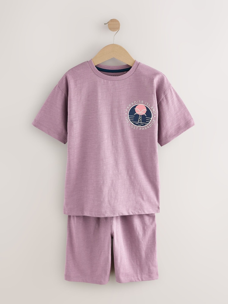 Navy/ Purple Waves 100% Cotton Short Pyjamas 3 Pack (3-16yrs) - Image 9 of 12