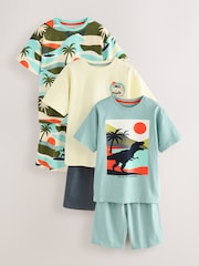 Turq/Cream Dino Surf 100% Cotton Short Pyjamas 3 Pack (3-14yrs) - Image 1 of 7