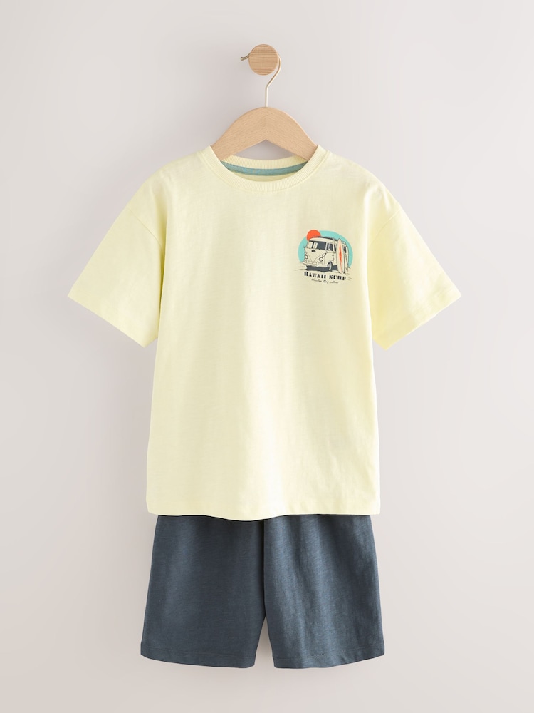 Turq/Cream Dino Surf 100% Cotton Short Pyjamas 3 Pack (3-14yrs) - Image 2 of 7