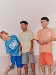 Blue/ Orange/ Lime Fluro Slogan Short Pyjamas 3 Pack (3-16yrs) - Image 1 of 5