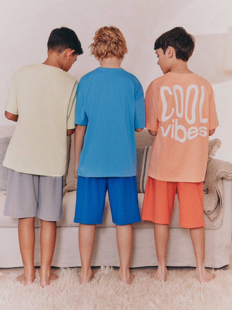 Blue/ Orange/ Lime Fluro Slogan Short Pyjamas 3 Pack (3-16yrs) - Image 2 of 5