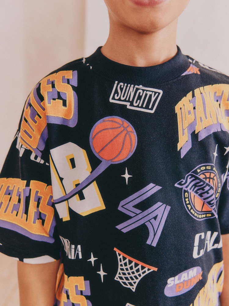 Black/Purple Basketball Short Pyjamas 2 Pack (3-16yrs) - Image 4 of 11