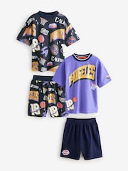 Black/Purple Basketball Short Pyjamas 2 Pack (3-16yrs) - Image 7 of 11