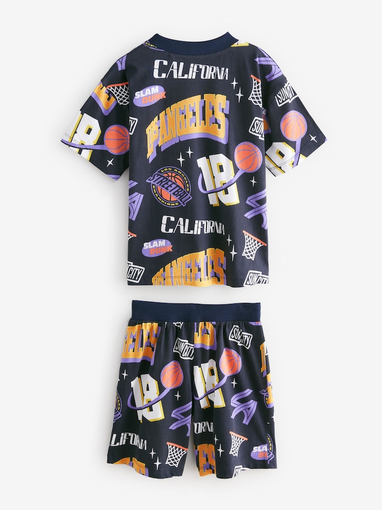 Black/Purple Basketball Short Pyjamas 2 Pack (3-16yrs) - Image 9 of 11