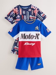 Red/Navy/White Moto Racing 100% Cotton Short Pyjamas 2 Pack (4-16yrs) - Image 1 of 7