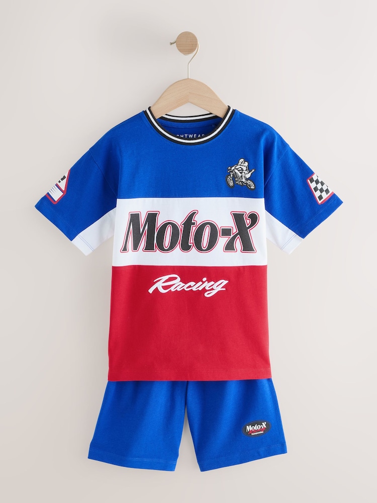 Red/Navy/White Moto Racing 100% Cotton Short Pyjamas 2 Pack (4-16yrs) - Image 2 of 7