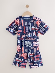 Red/Navy/White Moto Racing 100% Cotton Short Pyjamas 2 Pack (4-16yrs) - Image 4 of 7