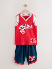 Red/Blue Basketball Single 100% Cotton Short Pyjamas (4-16yrs) - Image 1 of 5