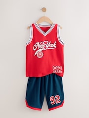 Red/Blue Basketball Single 100% Cotton Short Pyjamas (4-16yrs) - Image 2 of 5