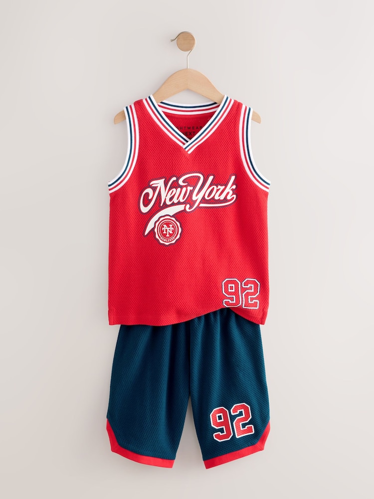 Red/Blue Basketball Single 100% Cotton Short Pyjamas (4-16yrs) - Image 2 of 5