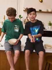 Black/Green Relaxed 100% Cotton Shorts Pyjamas 2 Pack (4-16yrs) - Image 2 of 10