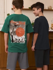 Black/Green Relaxed 100% Cotton Shorts Pyjamas 2 Pack (4-16yrs) - Image 3 of 10