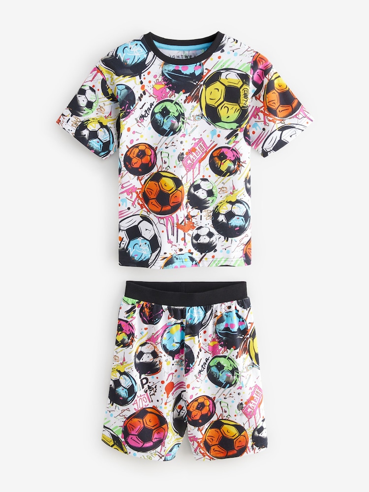 Black/ Multi Bright Football Short Pyjamas 2 Pack (5-16yrs) - Image 2 of 6