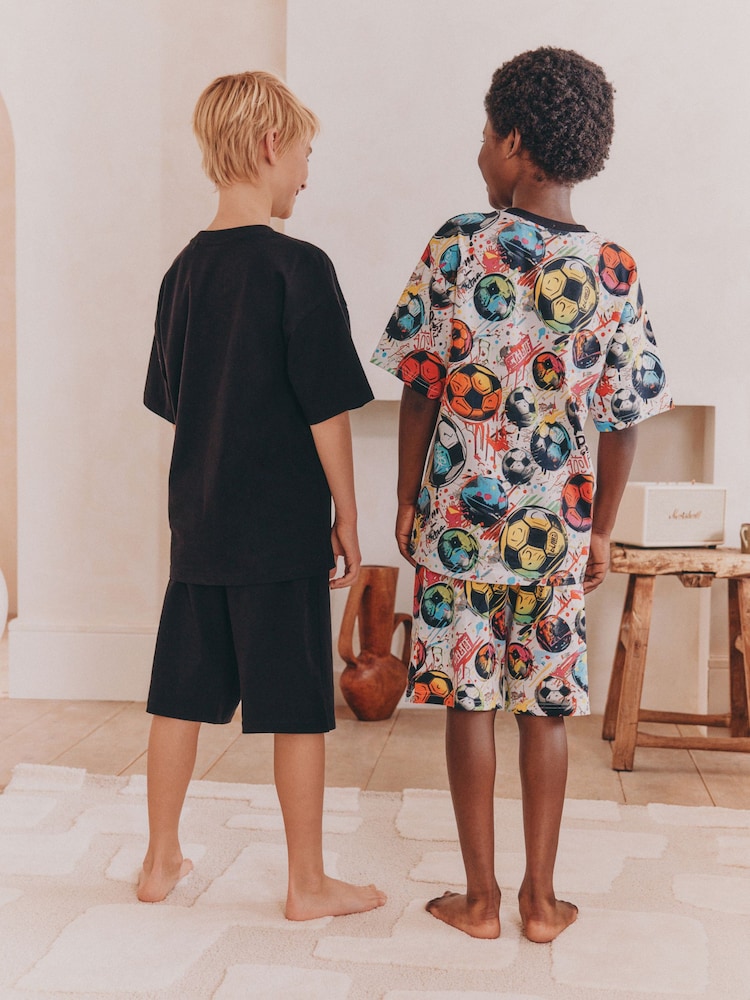 Black/ Multi Bright Football Short Pyjamas 2 Pack (5-16yrs) - Image 3 of 11