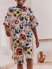 Black/ Multi Bright Football Short Pyjamas 2 Pack (5-16yrs) - Image 4 of 6