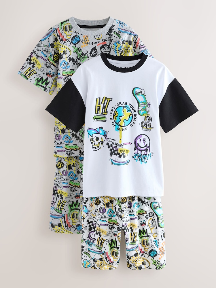 White/Black/Grey Short Pyjamas 2 Pack (5-14yrs) - Image 1 of 6