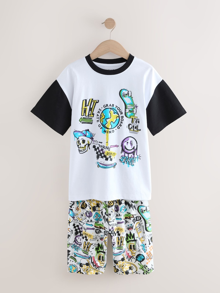 White/Black/Grey Short Pyjamas 2 Pack (5-14yrs) - Image 2 of 6