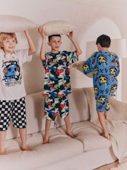 Blue/ White Graffiti Skull Short Pyjamas 3 Pack (3-16yrs) - Image 1 of 4