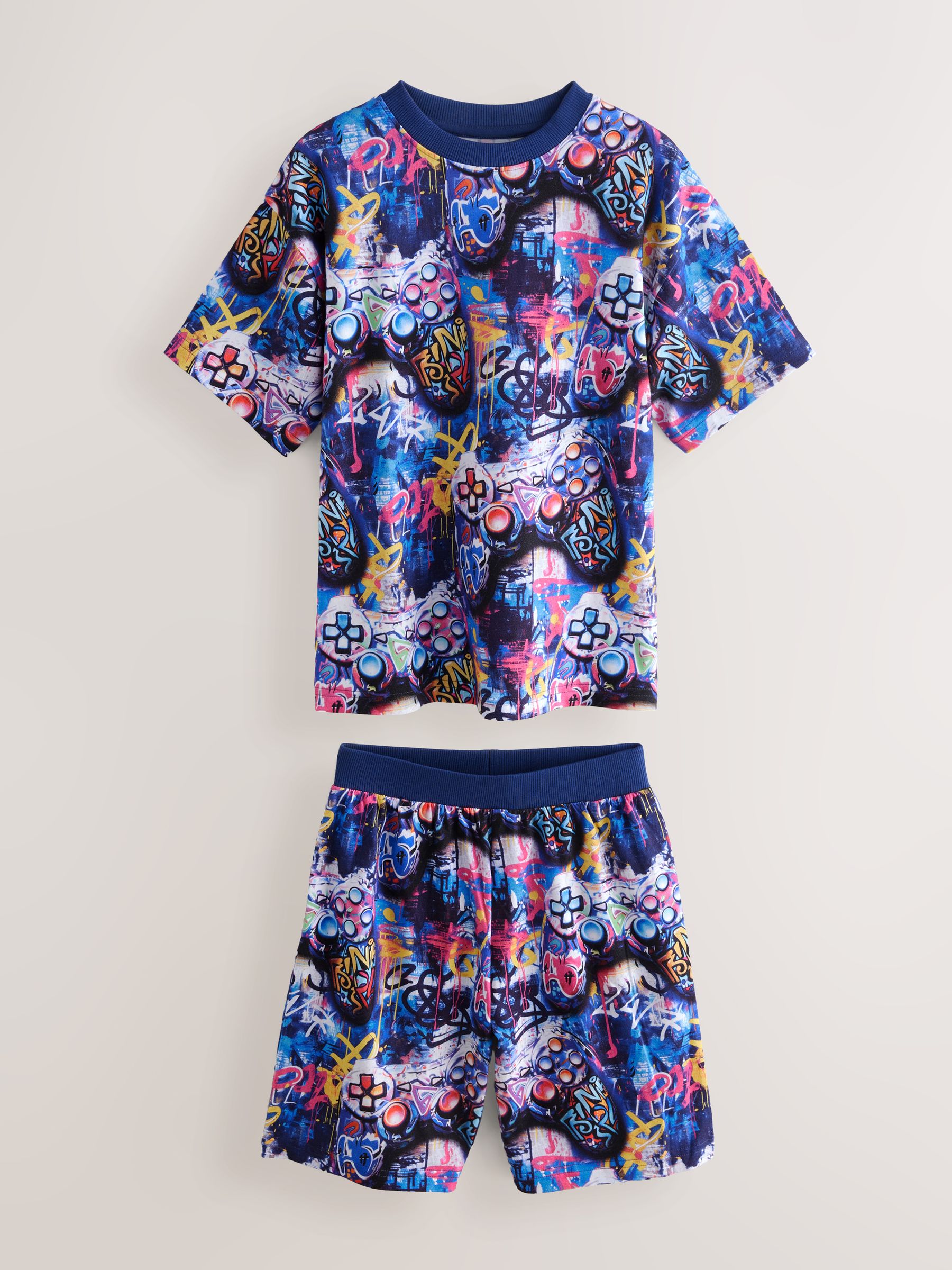 Buy Multi Bright Graffiti Gamer Short Pyjamas 2 Pack (3-16yrs) from the ...