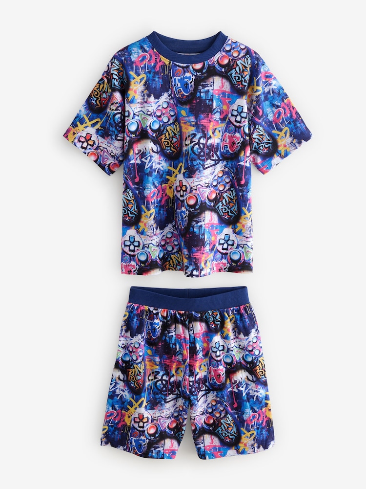 Multi Bright Graffiti Gamer Relaxed 100% Cotton Short Pyjamas 2 Pack (6-16yrs) - Image 3 of 6