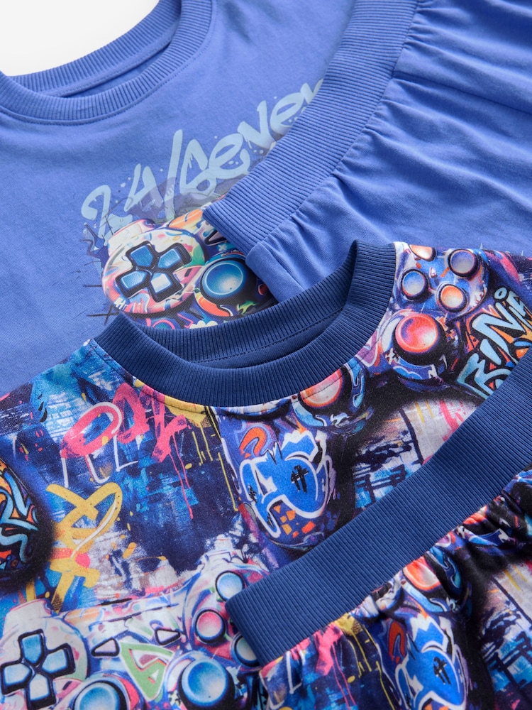 Multi Bright Graffiti Gamer Relaxed 100% Cotton Short Pyjamas 2 Pack (6-16yrs) - Image 5 of 6