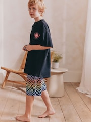 Black/Pink Slogan Single 100% Cotton Short Pyjamas (3-16yrs) - Image 2 of 3