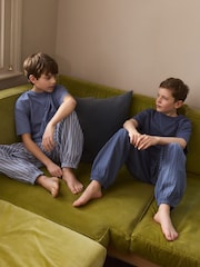 Blue/Grey 100% Cotton Short Sleeve Long Bottoms 2 Pack (3-16yrs) - Image 2 of 12