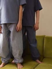 Blue/Grey 100% Cotton Short Sleeve Long Bottoms 2 Pack (3-16yrs) - Image 4 of 12