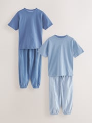 Blue/Grey 100% Cotton Short Sleeve Long Bottoms 2 Pack (3-16yrs) - Image 6 of 12