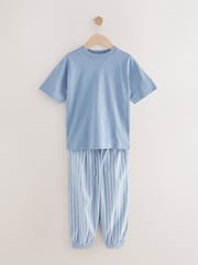 Blue/Grey 100% Cotton Short Sleeve Long Bottoms 2 Pack (3-16yrs) - Image 7 of 12