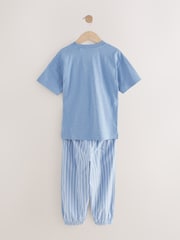 Blue/Grey 100% Cotton Short Sleeve Long Bottoms 2 Pack (3-16yrs) - Image 8 of 12