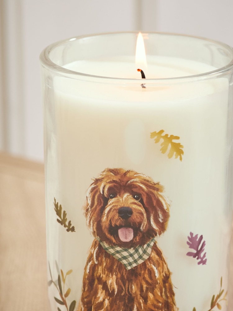 Orange Louie the Labradoodle Pumpkin Ginger Chai Pillar Candle - Image 2 of 3