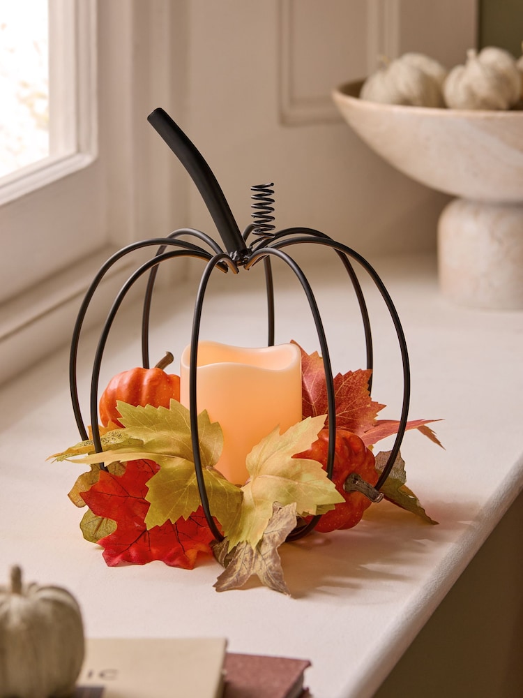 Orange Pumpkin Wreath LED Candle - Image 1 of 4