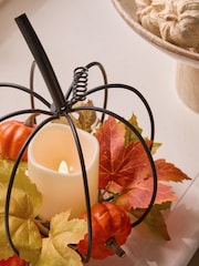Orange Pumpkin Wreath LED Candle - Image 3 of 4